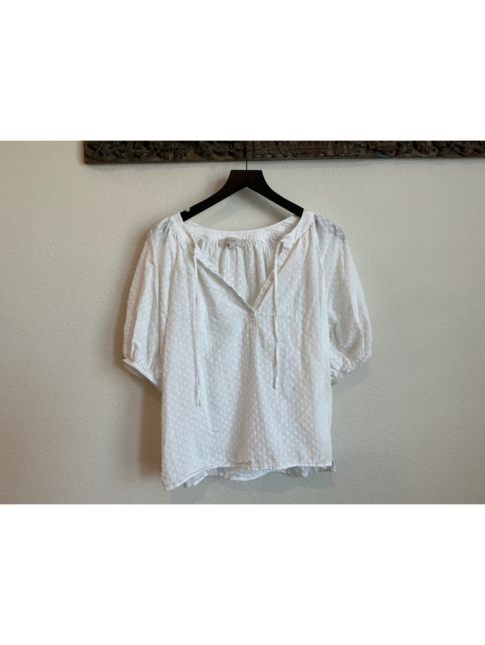LOFT White Swiss Dot Peasant Blouse Size XL